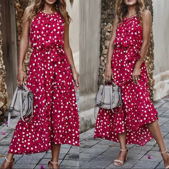 Boutique Dresses & Skirts - Bohemian Red Polka Dot Dress